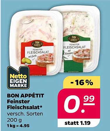 BON APPÉTIT Feinstier Fleischsalat* versch. Sorten 200 g