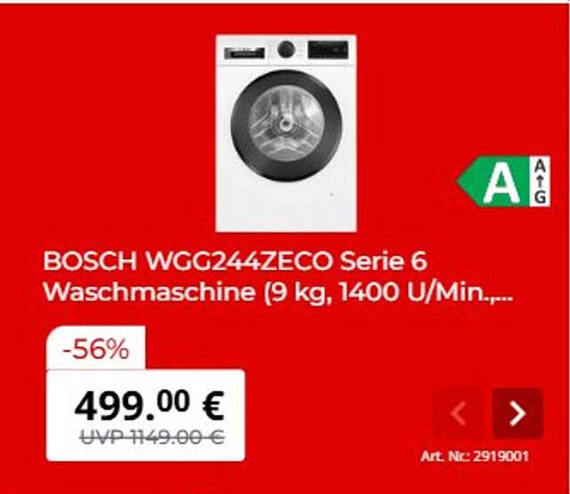 BOSCH WGG244ZECO Serie 6 Waschmaschine (9 kg, 1400 U/Min.,...)