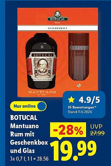 BOTUCAL Mantuano Rum mit Geschenkbox und Glas