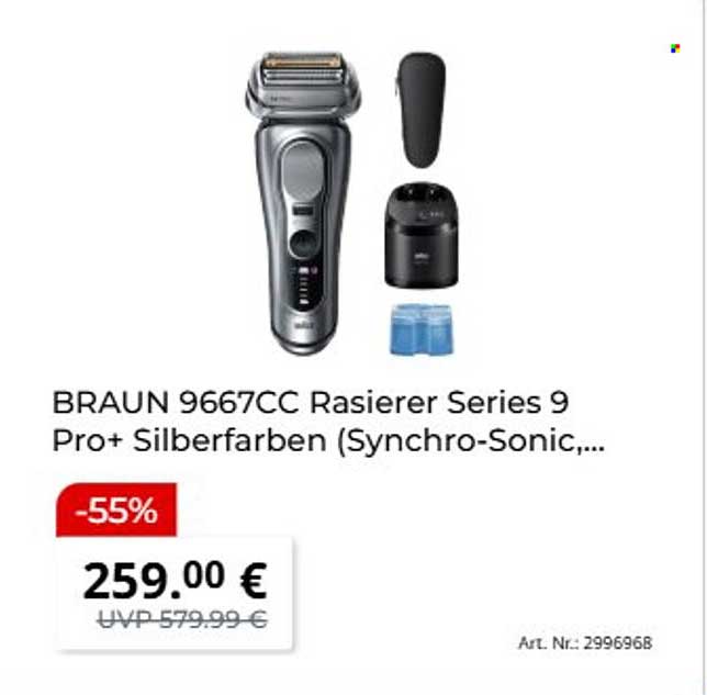 BRAUN 9667CC Rasierer Series 9 Pro+ Silberfarben (Synchro-Sonic,...