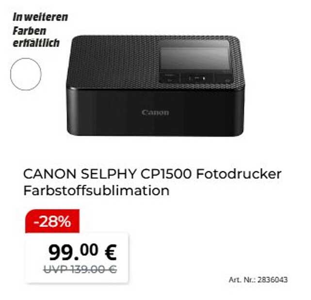 CANON SELPHY CP1500 Fotodrucker Farbstoffsublimation