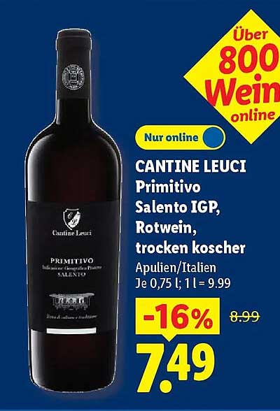 CANTINE LEUCI Primitivo Salento IGP, Rotwein, trocken koscher