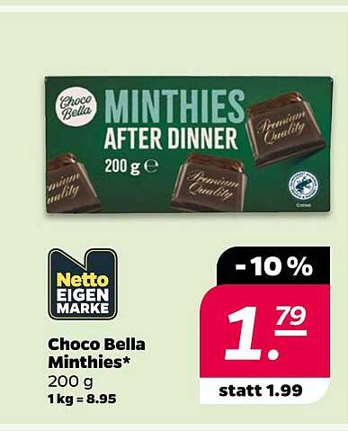 Choco Bella Minthies* 200 g 1kg = 8.95