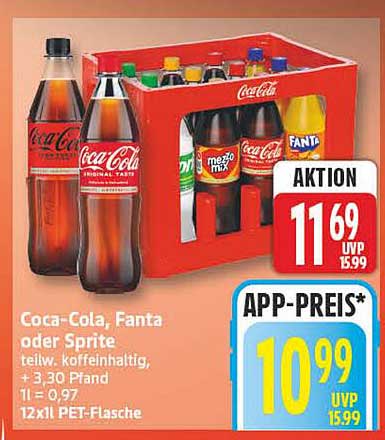 Coca-Cola, Fanta oder Sprite teilw. koffeinhaltig, + 3,30 Pfand 1 l = 0,97 12x1 l PET-Flasche