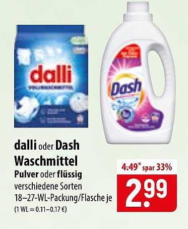 dalli oder Dash Waschmittel Pulver oder flüssig