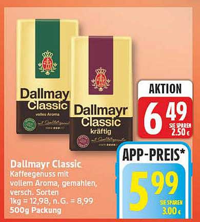 Dallmayr Classic Kaffeegenuss mit vollem Aroma, gemahlen, versch. Sorten 500g Packung