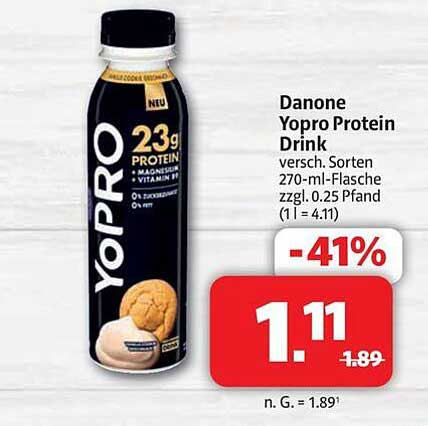 Danone Yopro Protein Drink versch. Sorten 270-ml-Flasche zzgl. 0.25 Pfand (1 l = 4.11)