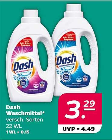 Dash Waschmittel* versch. Sorten 22 WL 1 WL = 0.15