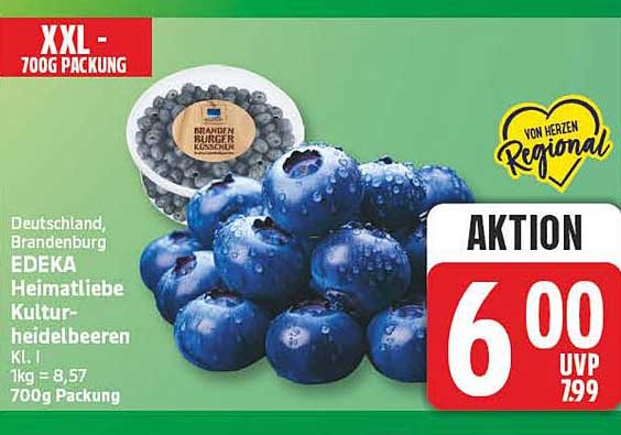 Deutschland, Brandenburg EDEKA Heimatliebe Kulturheidelbeeren kl. I 1kg = 8,57 700g Packung
