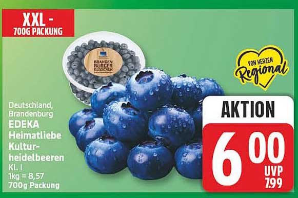 Deutschland, Brandenburg EDEKA Heimatliebe Kulturheidelbeeren Kl. I 700g Packung