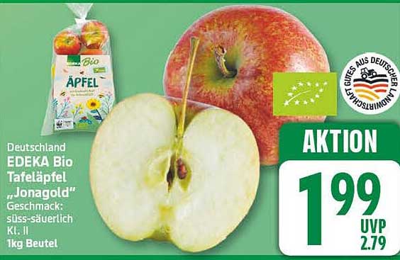 Deutschland EDEKA Bio Tafeläpfel „Jonagold“ Geschmack: süss-säuerlich Kl. II 1kg Beutel