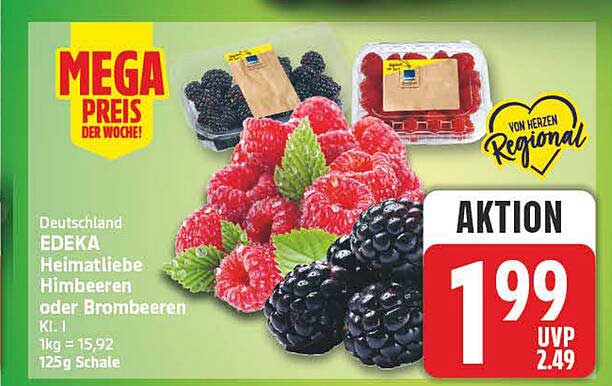 Deutschland EDEKA Heimatliebe Himbeeren oder Brombeeren Kl. I 125g Schale