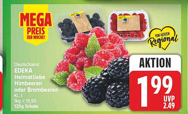 Deutschland EDEKA Heimatliebe Himbeeren oder Brombeeren Kl. I 125g Schale