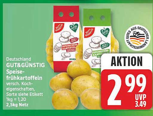 Deutschland GUT&GÜNSTIG Speisefrühkartoffeln versch. Kocheigenschaften, Sorte siehe Etikett 1kg = 1,20 2,5kg Netz