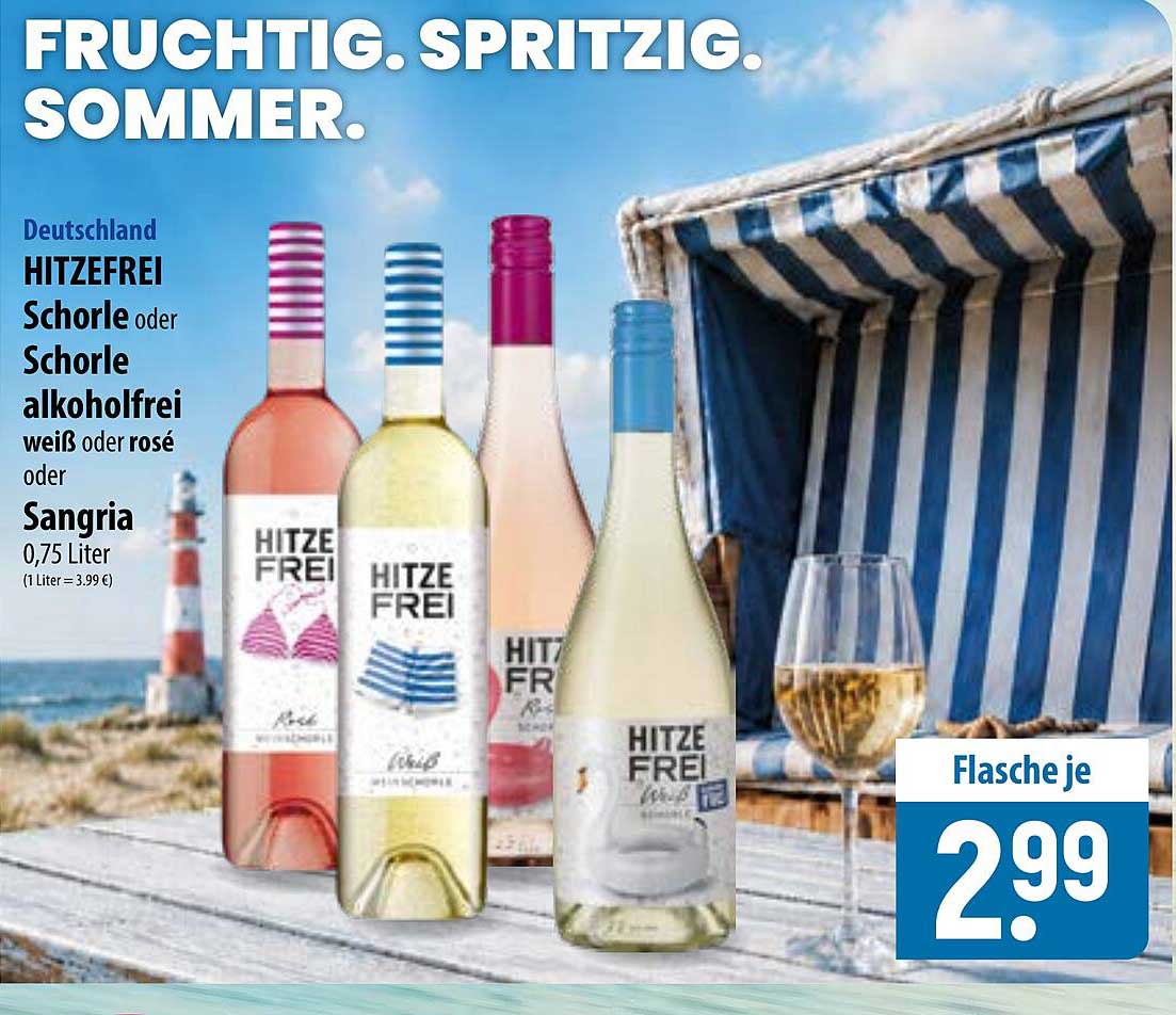 Deutschland HITZEFREI Schorle oder Schorle alkoholfrei weiß oder rosé oder Sangria 0,75 Liter