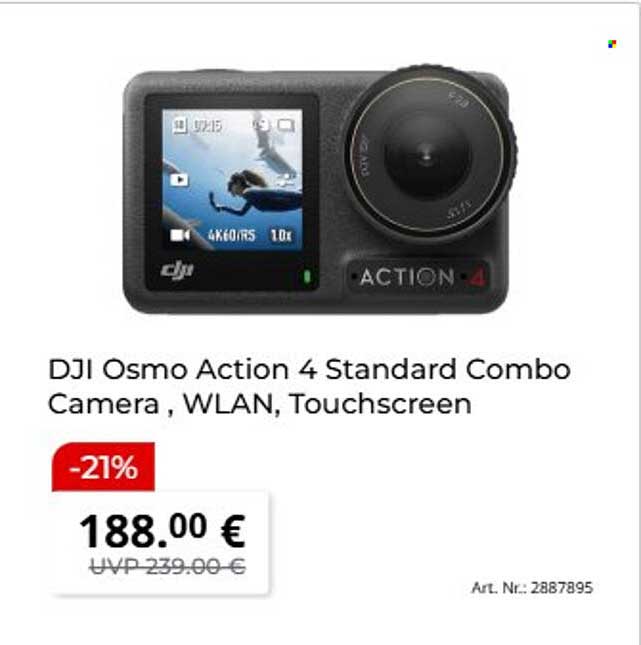 DJI Osmo Action 4 Standard Combo Camera , WLAN, Touchscreen