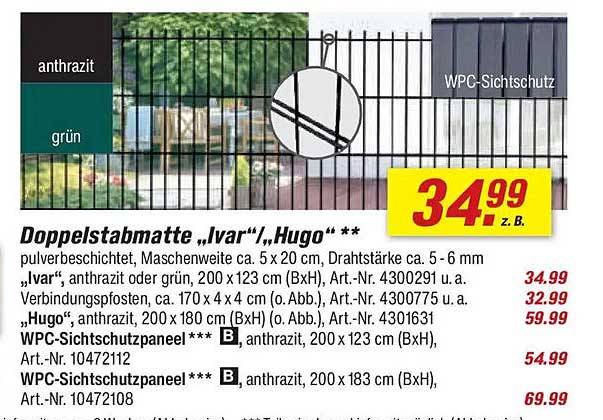 Doppelstabmatte „Ivar“, „Hugo“ **