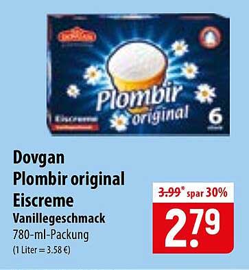 Dovgan Plombir original Eiscreme Vanillegeschmack 780-ml-Packung