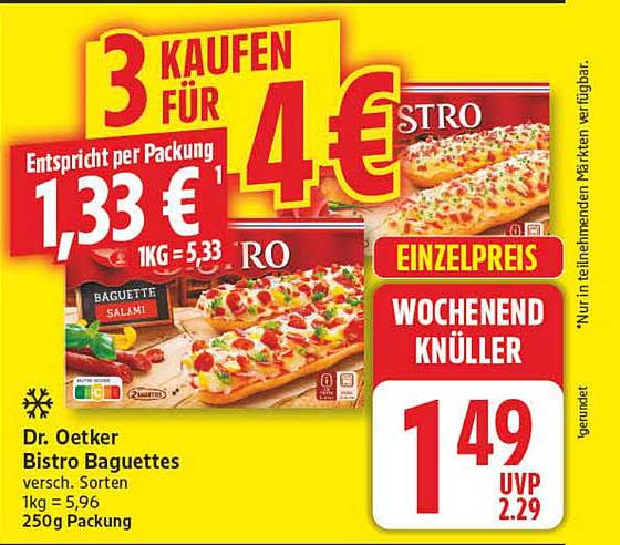 Dr. Oetker Bistro Baguettes versch. Sorten 1kg = 5,96 250g Packung