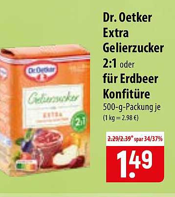 Dr. Oetker Extra Gelierzucker 2:1 oder für Erdbeer Konfitüre