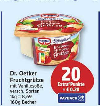 Dr. Oetker Fruchtgrütze mit Vanillesoße, versch. Sorten, 1kg = 8,69, 160g Becher