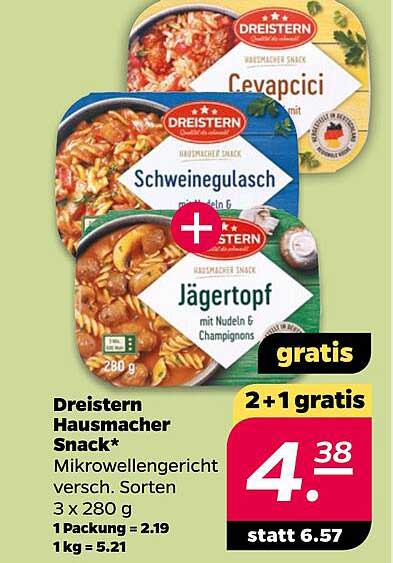 Dreistern Hausmacher Snack* Mikrowellengericht versch. Sorten 3 x 280 g