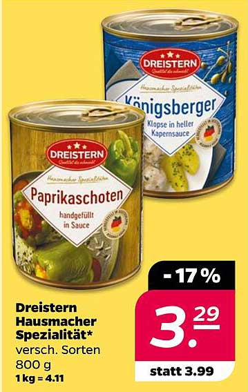 Dreistern Hausmacher Spezialität* versch. Sorten 800 g 1 kg = 4.11