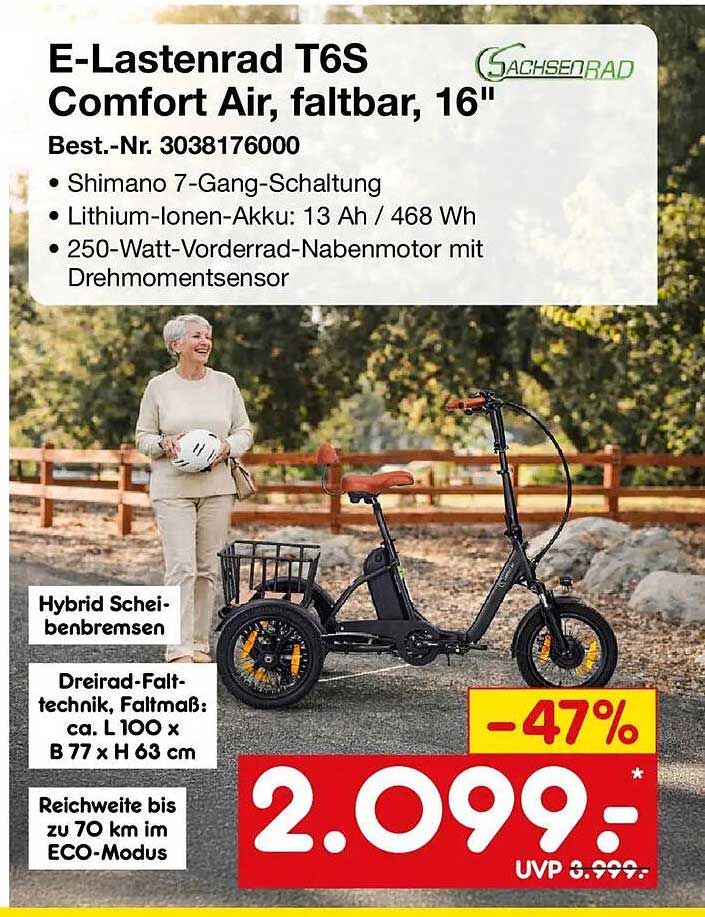 E-Lastenrad T6S Comfort Air, faltbar, 16"