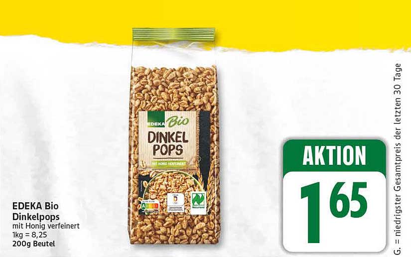 EDEKA Bio Dinkelpops mit Honig verfeinert 1kg = 8,25 200g Beutel