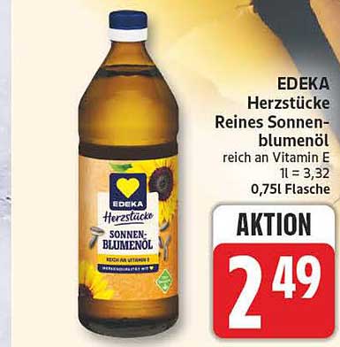 EDEKA Herzstücke Reines Sonnenblumenöl reich an Vitamin E 0,75l Flasche
