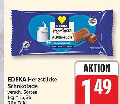 EDEKA Herzstücke Schokolade versch. Sorten 1kg = 16,56 90g Tafel