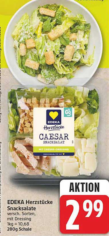 EDEKA Herzstücke Snacksalate versch. Sorten, mit Dressing
