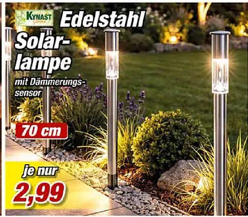 Edelstahl Solar-Lampe mit Dämmerungssensor 70 cm