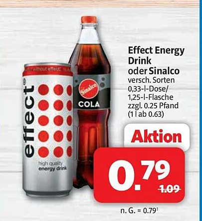 Effect Energy Drink oder Sinalco versch. Sorten 0,33-l-Dose/ 1,25-l-Flasche zzgl. 0,25 Pfand (1 l ab 0.63)