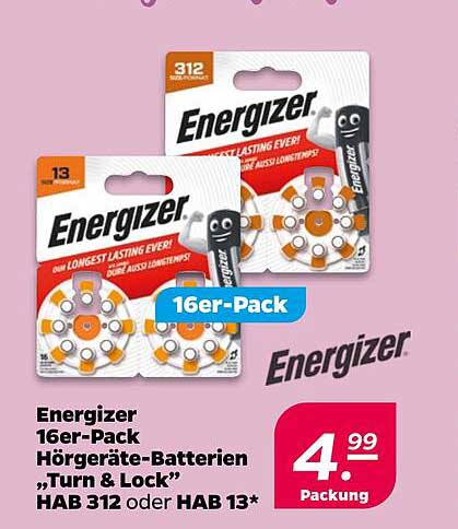 Energizer 16er-Pack Hörgeräte-Batterien „Turn & Lock“ HAB 312 oder HAB 13*