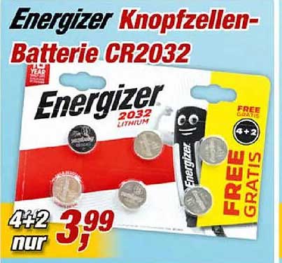 Energizer Knopfzellen-Batterie CR2032