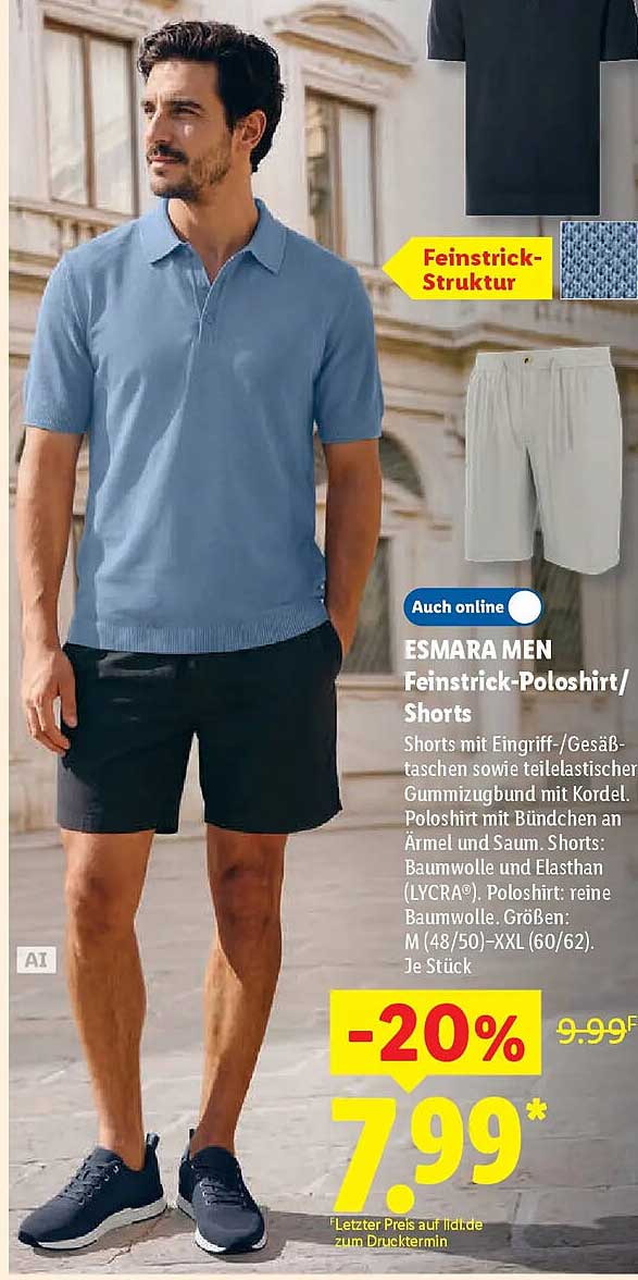 ESMARA MEN Feinstrick-Poloshirt/Shorts