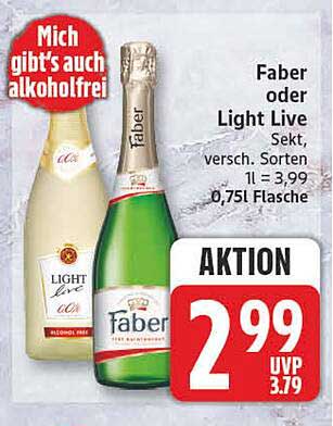 Faber oder Light Live Sekt, versch. Sorten 1 l = 3,99 0,75l Flasche