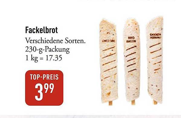Fackelbrot Verschiedene Sorten. 230-g-Packung 1 kg = 17.35