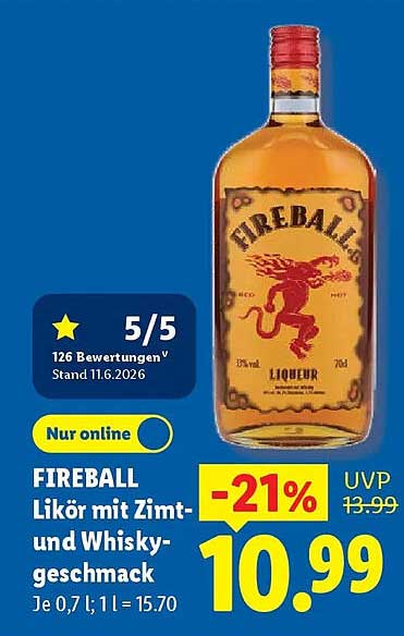 FIREBALL Likör mit Zimt- und Whiskygeschmack