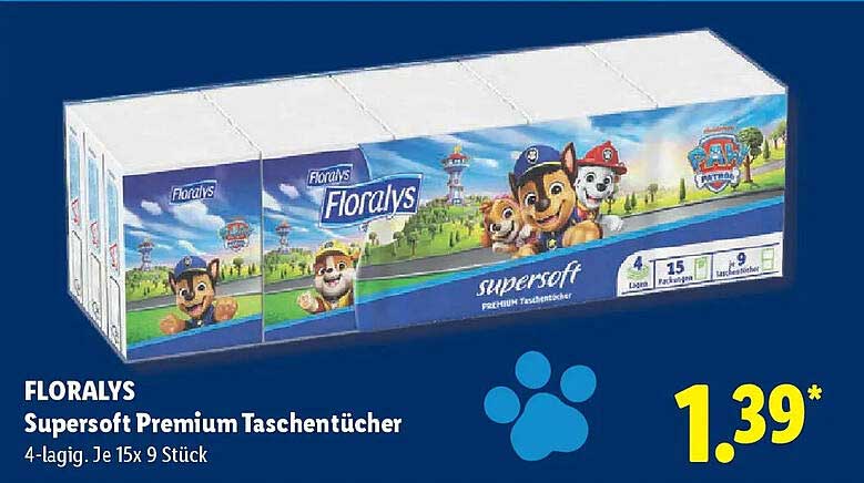 FLORALYS Supersoft Premium Taschentücher 4-lagig. Je 15x 9 Stück