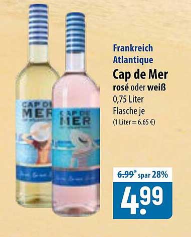 Frankreich Atlantique Cap de Mer rosé oder weiß 0,75 Liter Flasche je