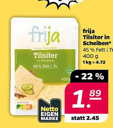 frija Tilsiter in Scheiben* 45 % Fett i.Tr. 400 g