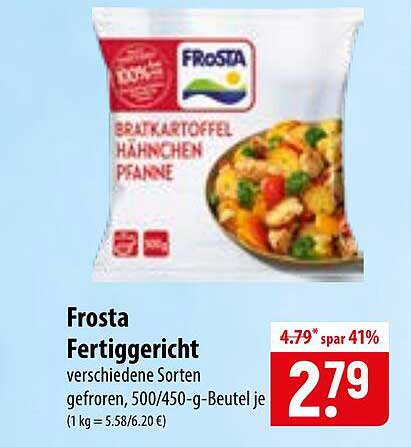 Frosta Fertiggericht verschiedene Sorten gefroren, 500/450-g-Beutel je