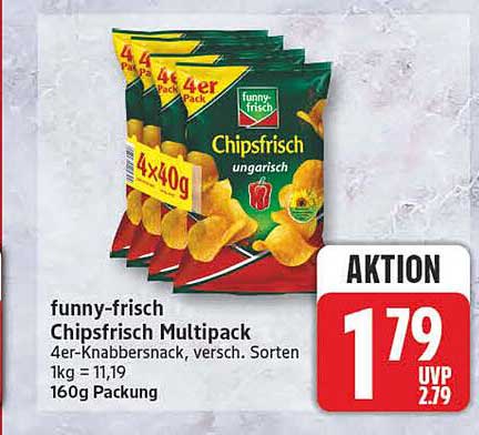 funny-frisch Chipsfrisch Multipack 4er-Knabbersnack, versch. Sorten 1kg = 11,19 160g Packung