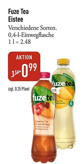 Fuze Tea Eistee Verschiedene Sorten. 0,4-l-Einwegflasche 1 l = 2.48