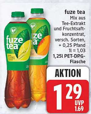 fuze tea Mix aus Tee-Extrakt und Fruchtsaftkonzentrat, versch. Sorten, + 0,25 Pfand 1l = 1,03 1,25l PET-DPG-Flasche