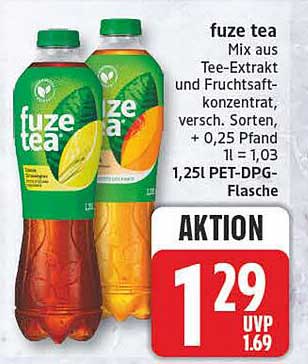 fuze tea Mix aus Tee-Extrakt und Fruchtsaftkonzentrat, versch. Sorten, + 0,25 Pfand 1l = 1,03 1,25l PET-DPG-Flasche