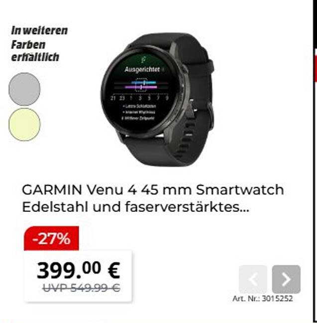 GARMIN Venu 4 45 mm Smartwatch Edelstahl und faserverstärktes...