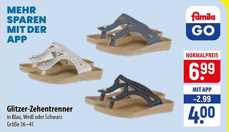 Glitzer-Zehentrenner in Blau, Weiß oder Schwarz Größe 36–41